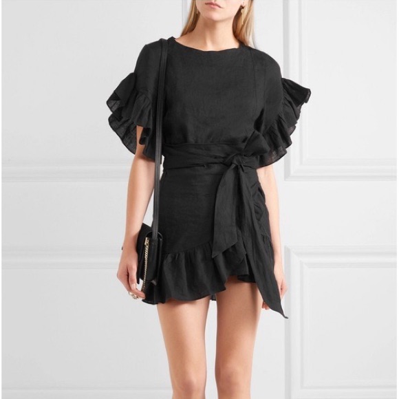 Isabel Marant Etoile Delicia Ruffle-Trim Wrap Dress, Black